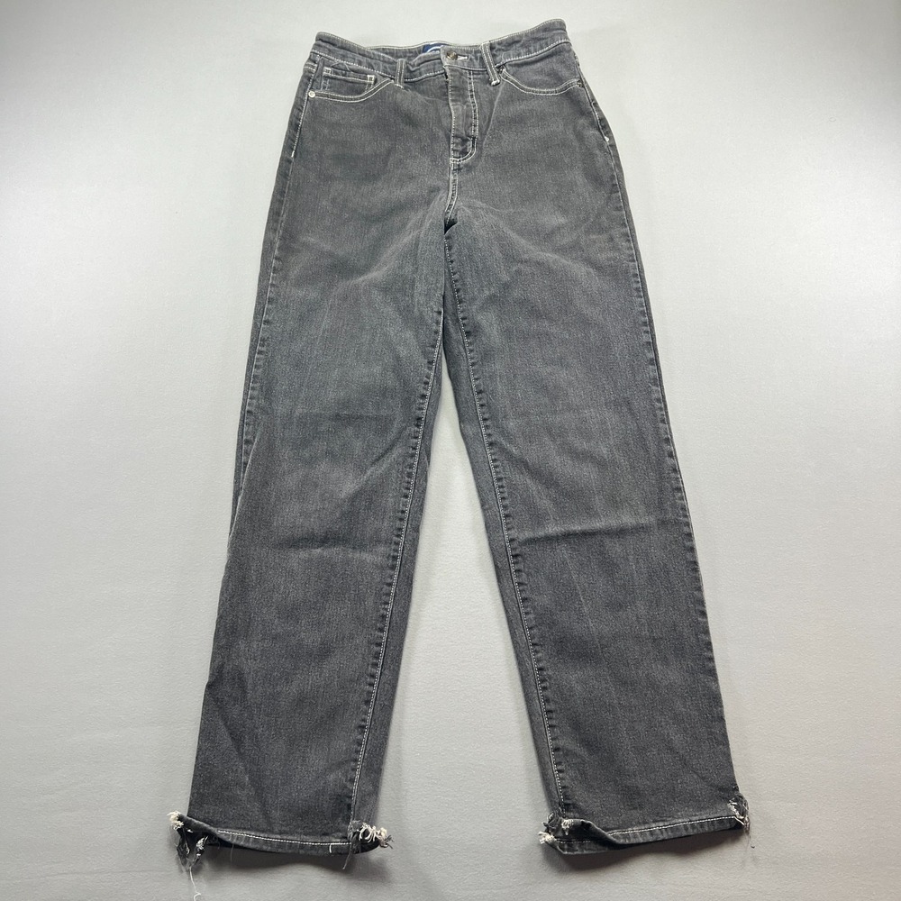 Scoop Retro Jeans Womens 6 Gray Denim Cotton Stretch High Rise Straight Raw Hem